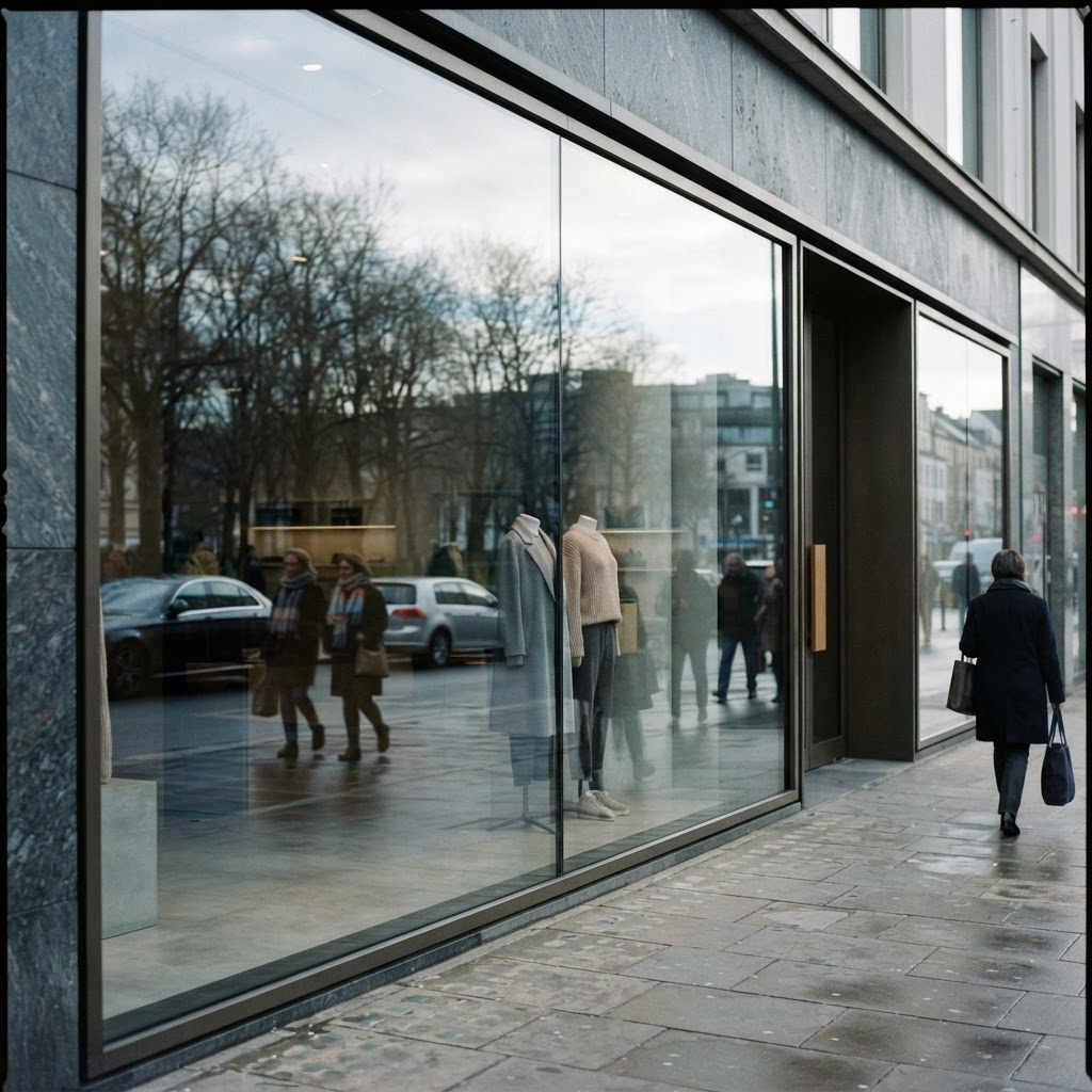 Light returning from a pane of glass, laid over the scene behind it